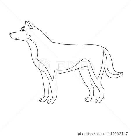 Vector flat hand drawn outline husky dog 130332147