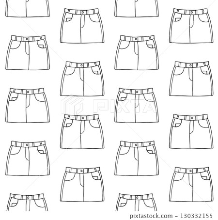Vector seamless pattern of hand drawn jeans skirt 130332155