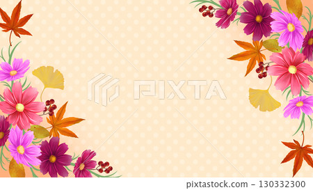 秋季框架背景：秋葉、銀杏樹和大波斯菊 16:9 130332300