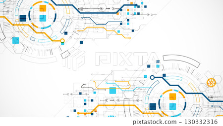 Abstract background. Scientific and technological concept with the use of technical elements formed in the shape of a circle. Vector 130332316