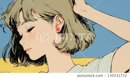 A young woman brushing her hair back A young woman brushing her hair back 130332732