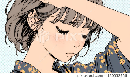 A young woman brushing her hair back 130332736