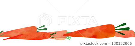 Seamless border of hand-drawn carrots with green stems. Perfect for kids' textiles, wallpaper, packaging, or educational materials. Vibrant child-friendly illustration style 130332906
