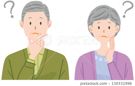Illustration of a thinking elderly couple, doubts, elderly people 130332996