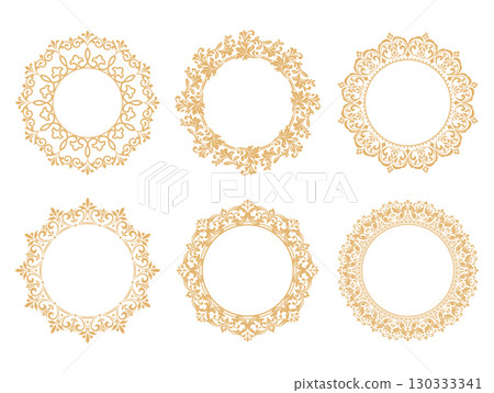 Set of decorative frames Elegant vector element for design in Eastern style, place for text. Floral golden and white borders. Lace illustration for invitations and greeting cards Set of decorative frames Elegant vector element for design in Eastern style, place for text. Floral golden and white borders. Lace illustration for invitations and greeting cards 130333341