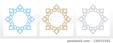 Set of decorative frames Elegant vector element for design in Eastern style, place for text. Floral blue, golden and gray borders. Lace illustration for invitations and greeting cards Set of decorative frames Elegant vector element for design in Eastern style, place for text. Floral blue, golden and gray borders. Lace illustration for invitations and greeting cards 130333385