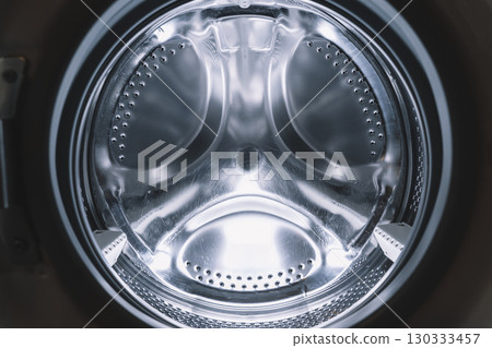 Washing Machine Drum Chrome Interior Close-up Washing Machine Drum Chrome Interior Close-up 130333457