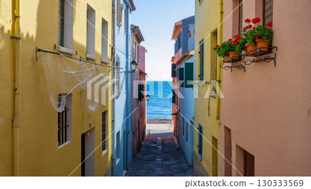 Seaside Town Charm, Quaint Streets, Coastal Life, Relaxed Pace. Great for European travel, charming destinations, local culture 130333569