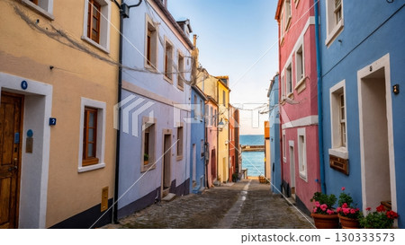 Seaside Town Charm, Quaint Streets, Coastal Life, Relaxed Pace. Great for European travel, charming destinations, local culture Seaside Town Charm, Quaint Streets, Coastal Life, Relaxed Pace. Great for European travel, charming destinations, local culture 130333573
