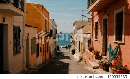 Seaside Town Charm, Quaint Streets, Coastal Life, Relaxed Pace. Great for European travel, charming destinations, local culture 130333585