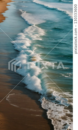 Ocean Wave, Fluid Motion, Coastal Energy, Hypnotic Rhythm. Great for relaxation, abstract art, nature themes 130333600