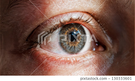 Human Eye Detail, Emotion's Gaze, Soulful Expression, Intense Focus. Ideal for portraiture, psychology, emotional storytelling 130333601