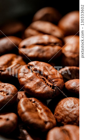 Coffee Bean Texture, Aromatic Detail, Richness, Morning Ritual. Perfect for food photography, culinary, sensory experiences 130333602