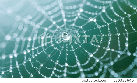 Spider Web Dew Drops, Delicate Engineering, Nature's Trap, Morning Sparkle. Ideal for nature, abstract patterns, intricate designs 130333649