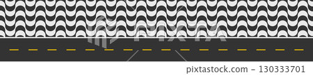 Road and sidewalk with Copacabana print. Repeating black and white waving texture in Portuguese pavement style. Fragment of the famous beach promenade in Rio de Janeiro. Vector graphic illustration 130333701