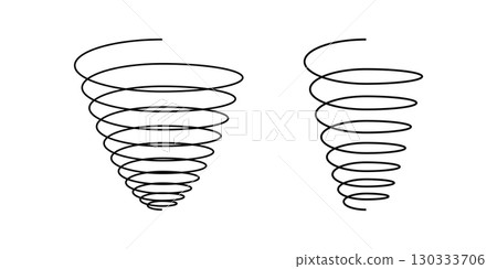 Funnel coil spring shapes isolated on white background. Metal wire spirals. Vector graphic illustration 130333706