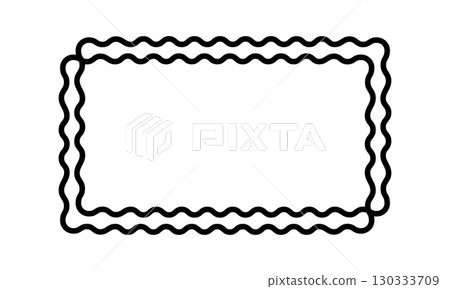 Double rectangle frame with wavy borders. Empty box, tag, stamp or label with curvy edges isolated on white background. Vector graphic illustration Double rectangle frame with wavy borders. Empty box, tag, stamp or label with curvy edges isolated on white background. Vector graphic illustration 130333709