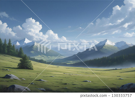 A beautiful meadow and blue sky 130333757