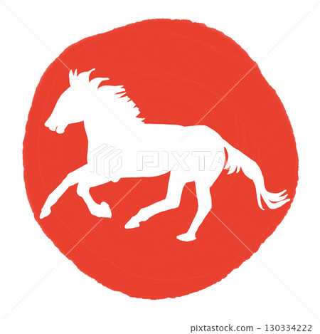 Silhouette of a running horse against the sun 130334222