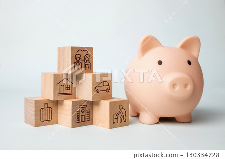 Planning savings for the important things in life. Saving for retirement, wedding, house, car, travel, insurance. 130334728