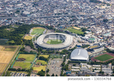 Aerial view of the Ajinomoto Stadium area Aerial view of the Ajinomoto Stadium area 130334768