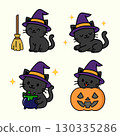 Cute black Halloween cat illustration set same character in different poses 130335286