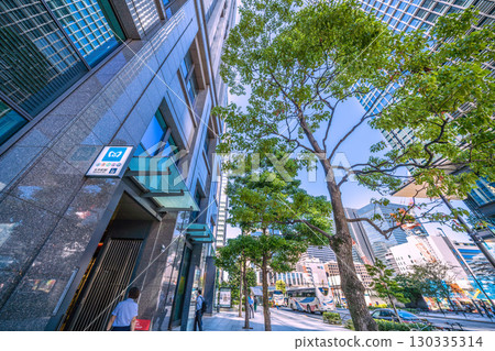 New Tokyo cityscape in Japan. Steel Building and Otemachi Station. Tokiwabashi Tower on the right. 130335314