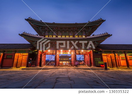 Gyeongbokgung Palace at Night and beautiful lights, Seoul, South Korea. 130335322