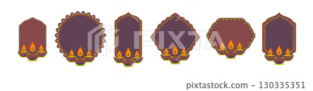 Set of Indian banners with diya for Diwali. 130335351