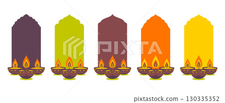 Set of Indian banners with Diya for Diwali. 130335352