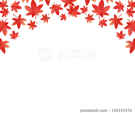 水彩風格鮮紅的秋葉邊框素材。秋季日式設計插畫。簡潔優雅的設計。 130335378