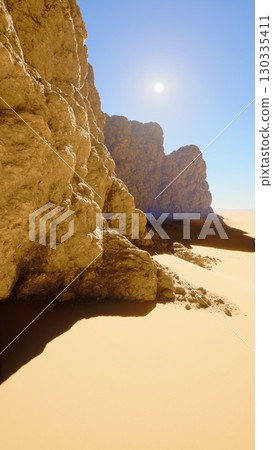The sun shines intensely on a sandy beach, casting a warm glow on the grains of sand. The sun shines intensely on a sandy beach, casting a warm glow on the grains of sand. 130335411