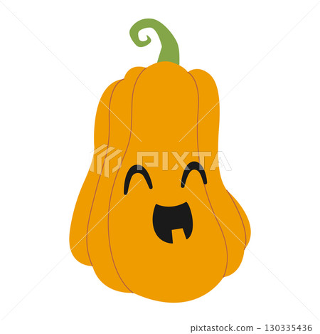 Hand-drawn spooky and cute pumpkin. Halloween design. Isolated white background. Flat-style vector illustration Hand-drawn spooky and cute pumpkin. Halloween design. Isolated white background. Flat-style vector illustration 130335436