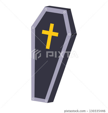 Hand-drawn coffin. Halloween design. Isolated white background. Flat-style vector illustration 130335446