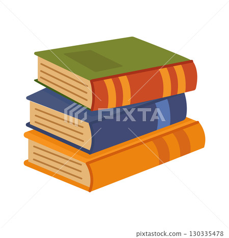 A stack of books with colorful covers. Vector illustration isolated on a white background. Flat style design 130335478