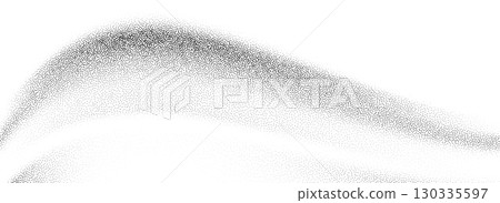 Gradient grain texture wave. Black stipple curve line background. Undulate smooth sandy backdrop with speckles, particles, granules. Grunge noise dotted wallpaper for banner, poster, brochure. Vector Gradient grain texture wave. Black stipple curve line background. Undulate smooth sandy backdrop with speckles, particles, granules. Grunge noise dotted wallpaper for banner, poster, brochure. Vector 130335597