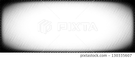 Halftone vignette effect background. Black round fading dotted gradient wallpaper. Pop art comic radial frame backdrop for photo template, poster template, banner. Vector vanishing border cadre Halftone vignette effect background. Black round fading dotted gradient wallpaper. Pop art comic radial frame backdrop for photo template, poster template, banner. Vector vanishing border cadre 130335607