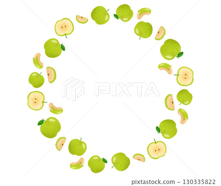 水彩青蘋果圓框 | 清爽水果設計，適合秋季食品包裝和海報 130335822