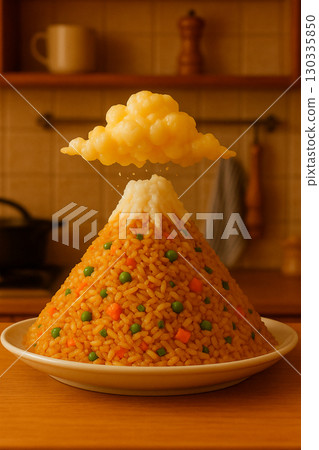 Mount Fuji fried rice (creative rice topped with clouds and snow) 130335850