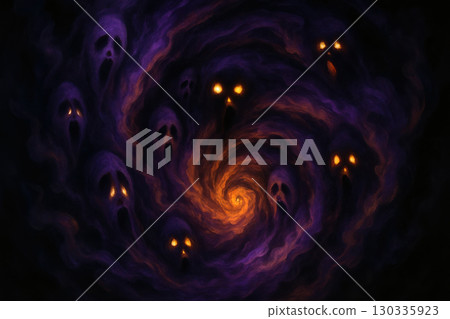Haunted vortex with glowing ghost faces 130335923