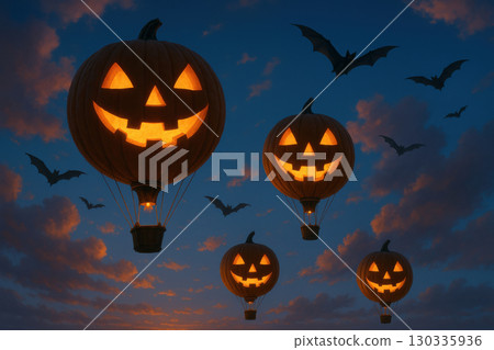 Twilight sky with glowing pumpkins 130335936