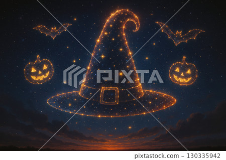 Surreal glowing stars forming halloween shapes 130335942