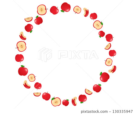 Watercolor apple circle frame material | Refreshing fruit design for autumn food packaging and posters 130335947