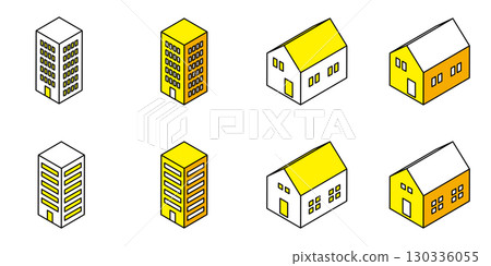 建築、房屋、建築、等距集、向量圖 130336055