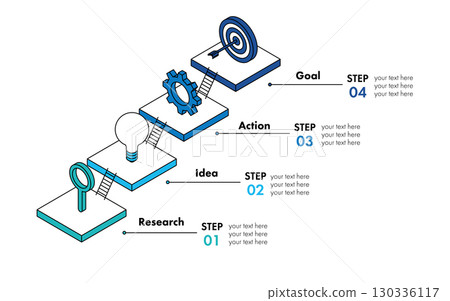 資訊圖表範本 4 步驟研究理念行動目標階梯 資訊圖表範本 4 步驟研究理念行動目標階梯 130336117