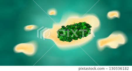 Tropical island with green trees in the middle of ocean top view 130336182