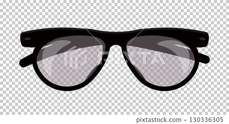 Sunglasses. Eye glasses in black frame. Fashionable accessory. Spectacles. Sunlight protection accessory. Flat vector illustration isolated on transparent background 130336305