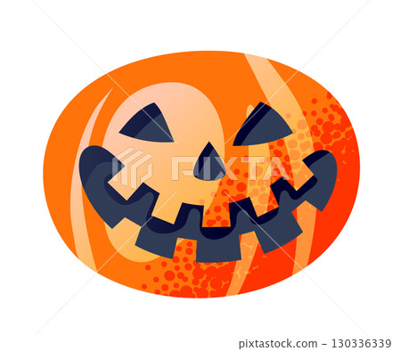 Halloween pumpkin with carved smiling face. Cartoon vector illustration isolated on transparent background 130336339