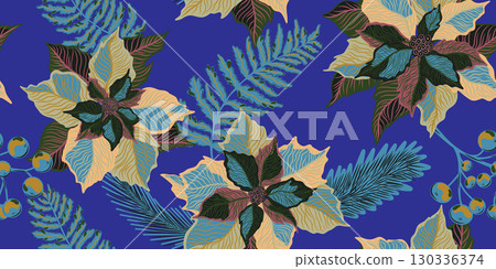 tropical leaves seamless pattern on dark blue tropical leaves seamless pattern on dark blue 130336374