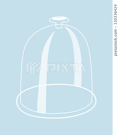 Glass cloche on a light blue background for kitchen decoration and food presentation in modern dining settings 130336424
